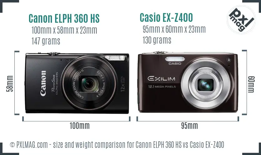 Canon ELPH 360 HS vs Casio EX-Z400 size comparison