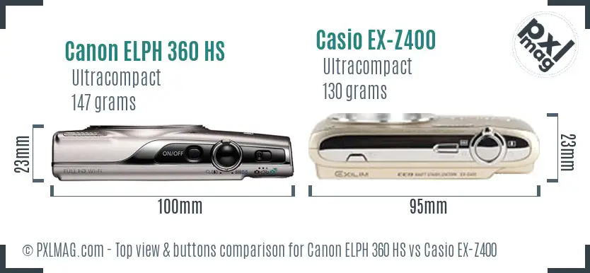 Canon ELPH 360 HS vs Casio EX-Z400 top view buttons comparison