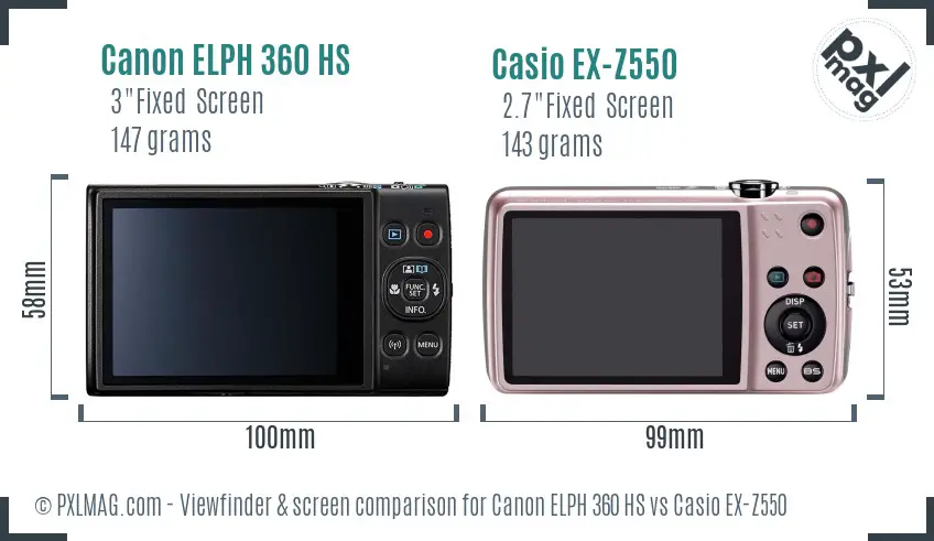 Canon ELPH 360 HS vs Casio EX-Z550 Screen and Viewfinder comparison