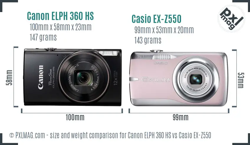 Canon ELPH 360 HS vs Casio EX-Z550 size comparison