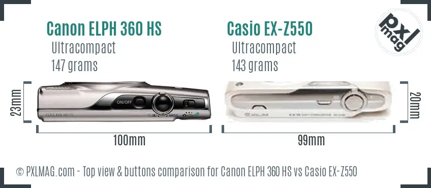 Canon ELPH 360 HS vs Casio EX-Z550 top view buttons comparison