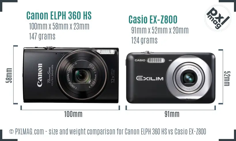 Canon ELPH 360 HS vs Casio EX-Z800 size comparison