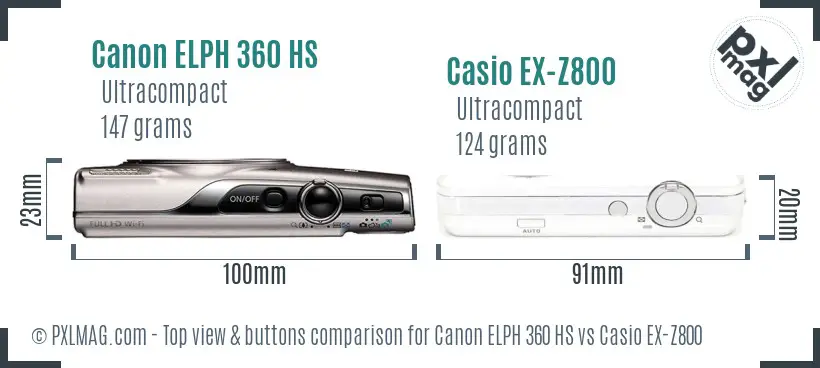 Canon ELPH 360 HS vs Casio EX-Z800 top view buttons comparison