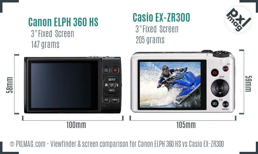 Canon ELPH 360 HS vs Casio EX-ZR300 Screen and Viewfinder comparison