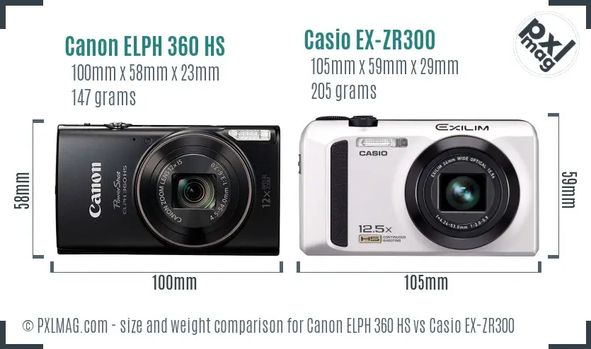 Canon ELPH 360 HS vs Casio EX-ZR300 size comparison