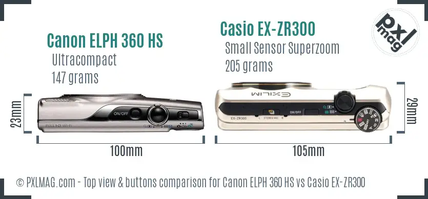 Canon ELPH 360 HS vs Casio EX-ZR300 top view buttons comparison