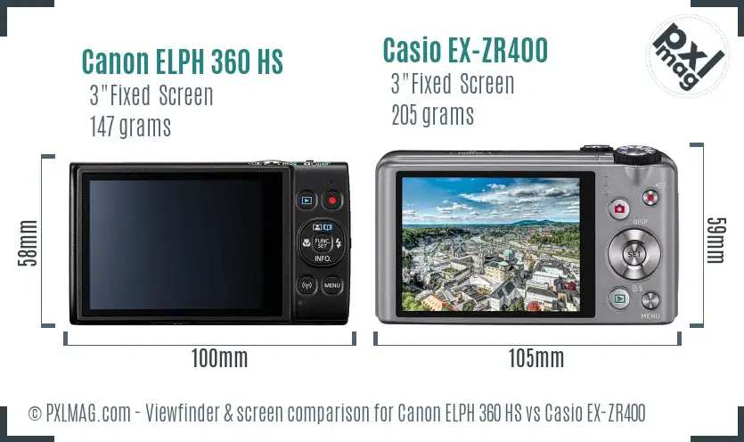 Canon ELPH 360 HS vs Casio EX-ZR400 Screen and Viewfinder comparison