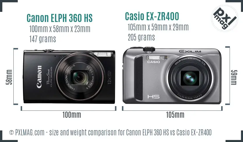Canon ELPH 360 HS vs Casio EX-ZR400 size comparison