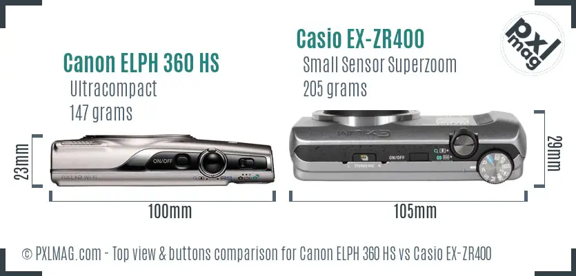 Canon ELPH 360 HS vs Casio EX-ZR400 top view buttons comparison