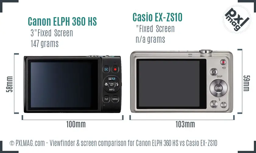 Canon ELPH 360 HS vs Casio EX-ZS10 Screen and Viewfinder comparison