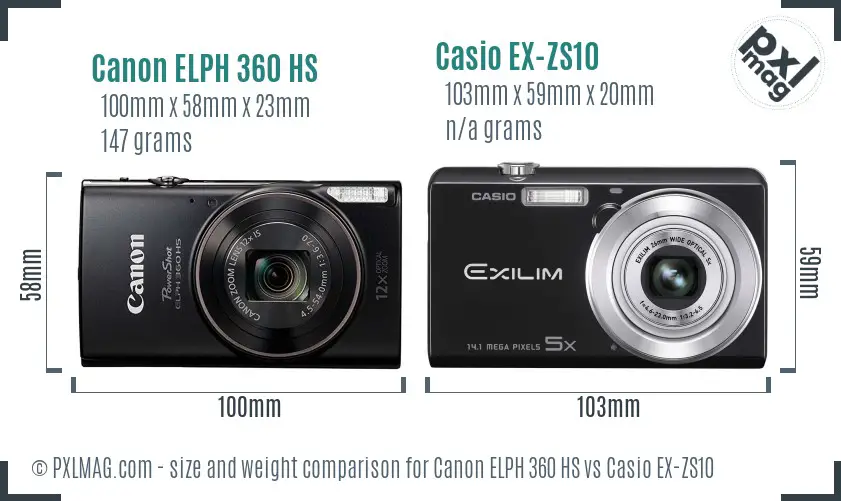Canon ELPH 360 HS vs Casio EX-ZS10 size comparison
