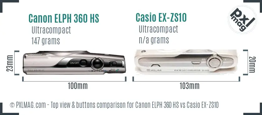 Canon ELPH 360 HS vs Casio EX-ZS10 top view buttons comparison