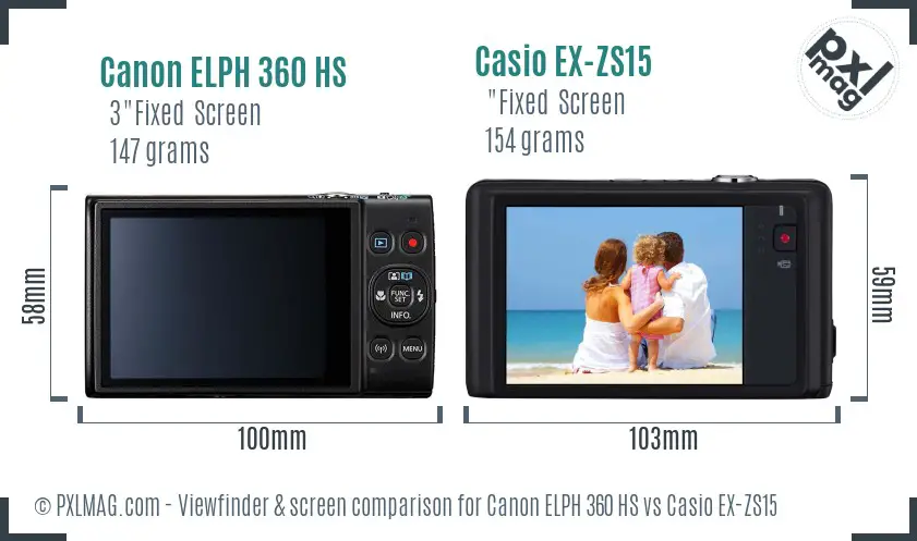 Canon ELPH 360 HS vs Casio EX-ZS15 Screen and Viewfinder comparison