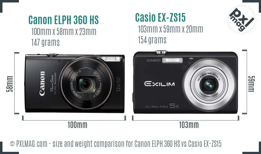 Canon ELPH 360 HS vs Casio EX-ZS15 size comparison