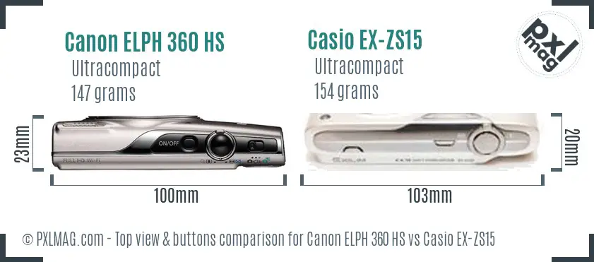 Canon ELPH 360 HS vs Casio EX-ZS15 top view buttons comparison