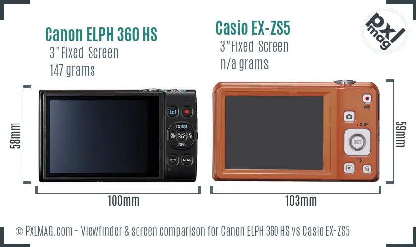 Canon ELPH 360 HS vs Casio EX-ZS5 Screen and Viewfinder comparison