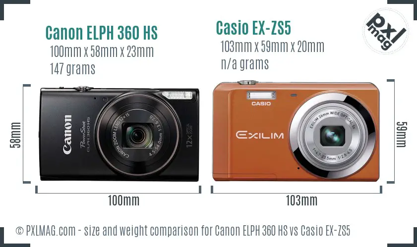 Canon ELPH 360 HS vs Casio EX-ZS5 size comparison