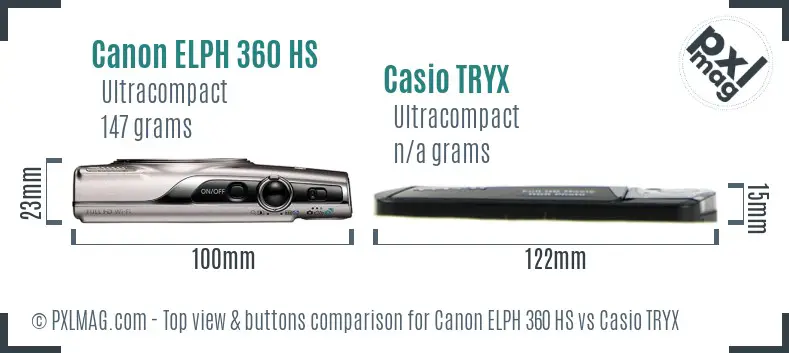 Canon ELPH 360 HS vs Casio TRYX top view buttons comparison