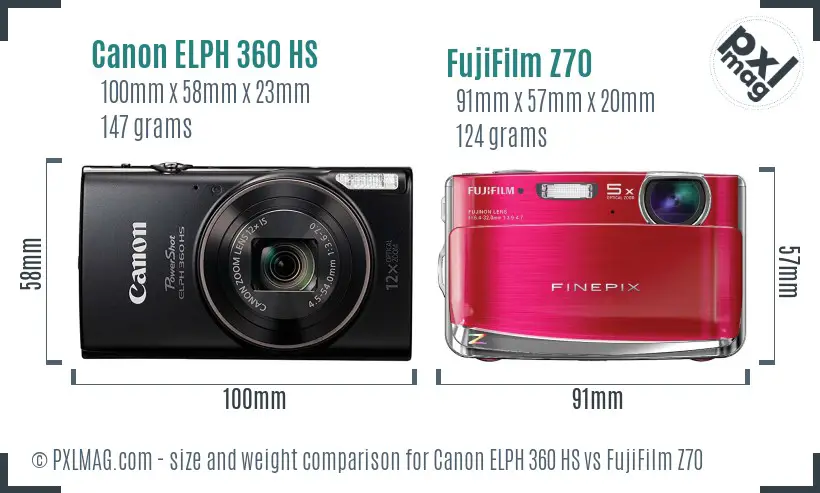 Canon ELPH 360 HS vs FujiFilm Z70 size comparison