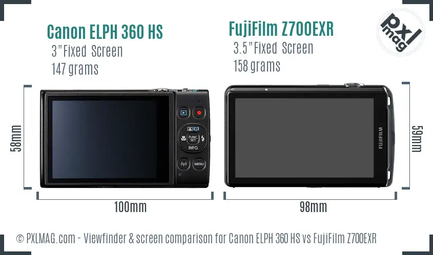 Canon ELPH 360 HS vs FujiFilm Z700EXR Screen and Viewfinder comparison