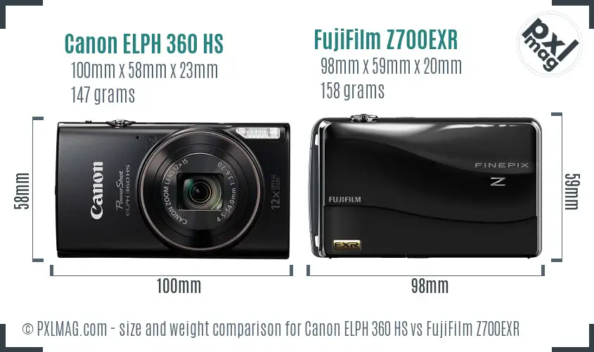 Canon ELPH 360 HS vs FujiFilm Z700EXR size comparison