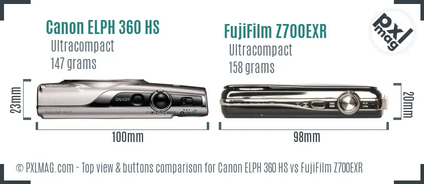 Canon ELPH 360 HS vs FujiFilm Z700EXR top view buttons comparison
