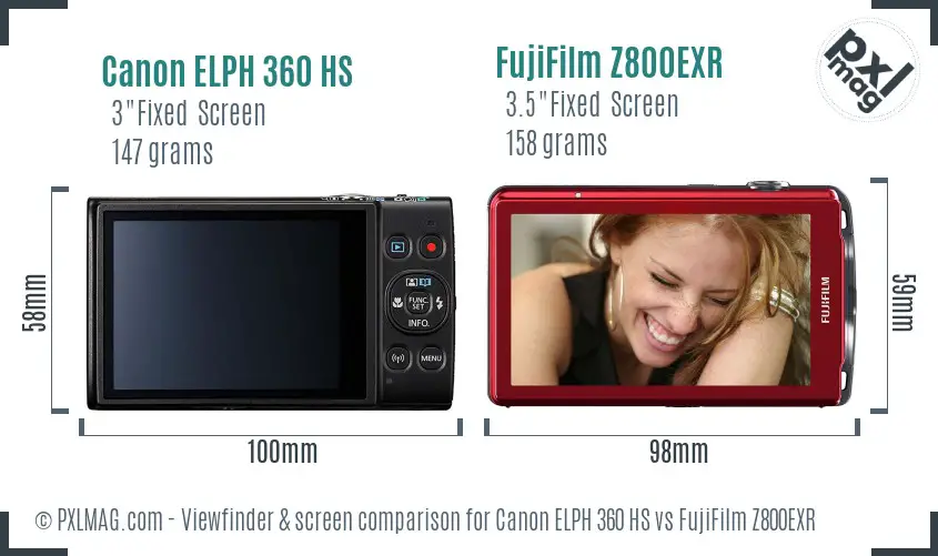 Canon ELPH 360 HS vs FujiFilm Z800EXR Screen and Viewfinder comparison