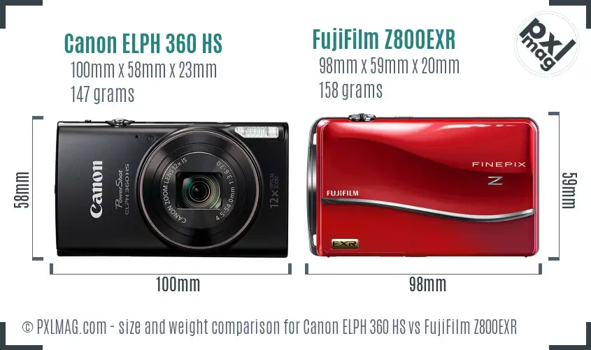 Canon ELPH 360 HS vs FujiFilm Z800EXR size comparison