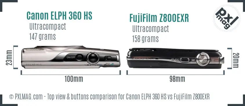 Canon ELPH 360 HS vs FujiFilm Z800EXR top view buttons comparison