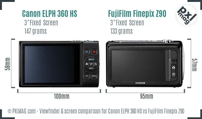 Canon ELPH 360 HS vs FujiFilm Finepix Z90 Screen and Viewfinder comparison