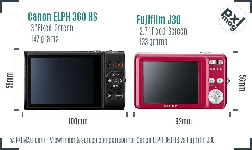 Canon ELPH 360 HS vs Fujifilm J30 Screen and Viewfinder comparison