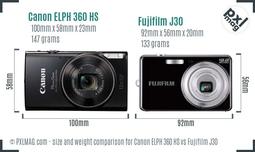 Canon ELPH 360 HS vs Fujifilm J30 size comparison