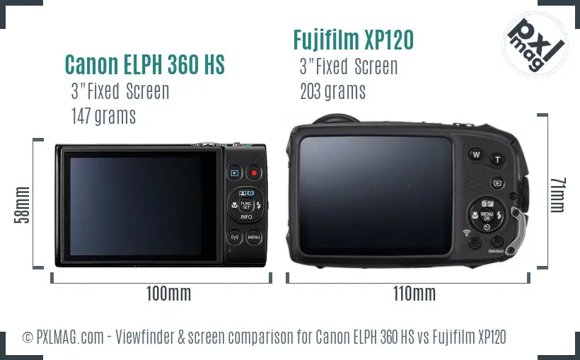 Canon ELPH 360 HS vs Fujifilm XP120 Screen and Viewfinder comparison