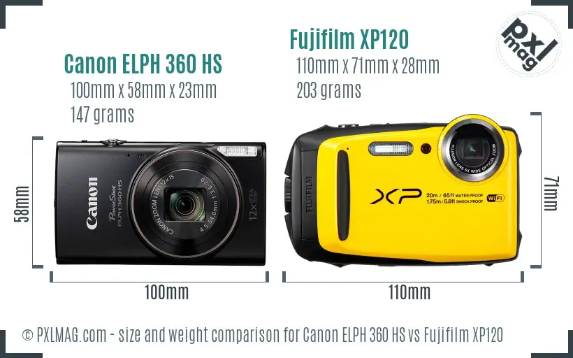 Canon ELPH 360 HS vs Fujifilm XP120 size comparison