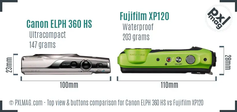 Canon ELPH 360 HS vs Fujifilm XP120 top view buttons comparison