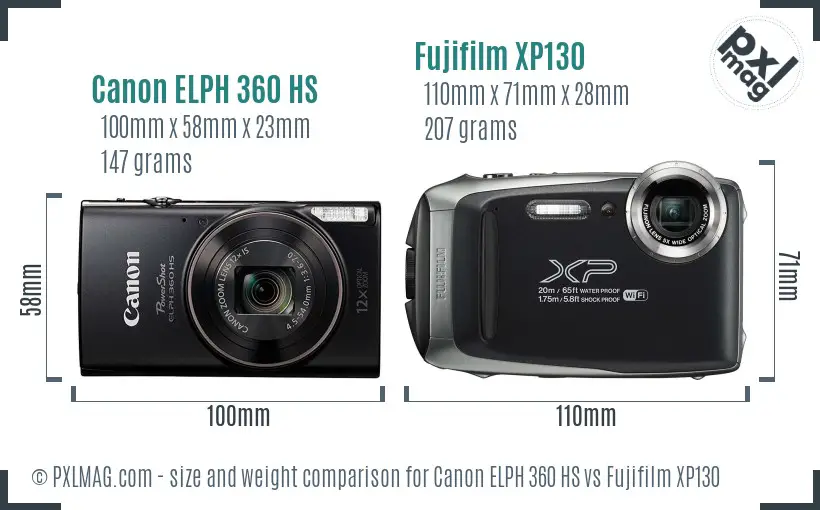 Canon ELPH 360 HS vs Fujifilm XP130 size comparison