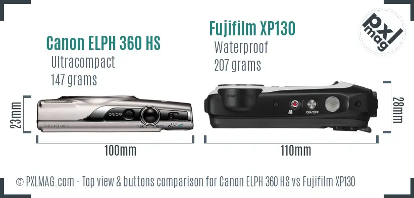 Canon ELPH 360 HS vs Fujifilm XP130 top view buttons comparison