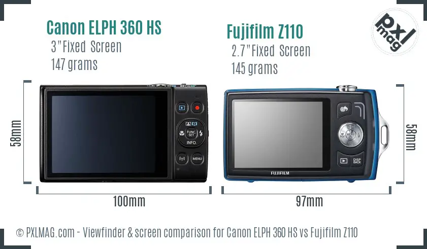 Canon ELPH 360 HS vs Fujifilm Z110 Screen and Viewfinder comparison