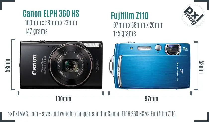 Canon ELPH 360 HS vs Fujifilm Z110 size comparison