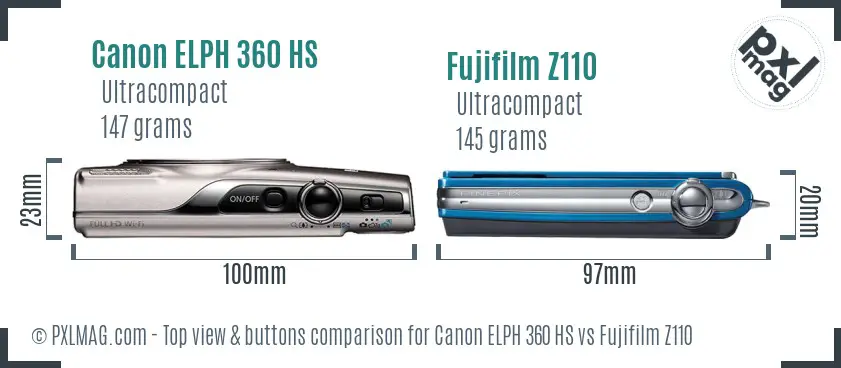 Canon ELPH 360 HS vs Fujifilm Z110 top view buttons comparison