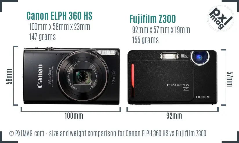 Canon ELPH 360 HS vs Fujifilm Z300 size comparison