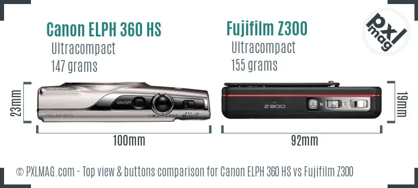 Canon ELPH 360 HS vs Fujifilm Z300 top view buttons comparison