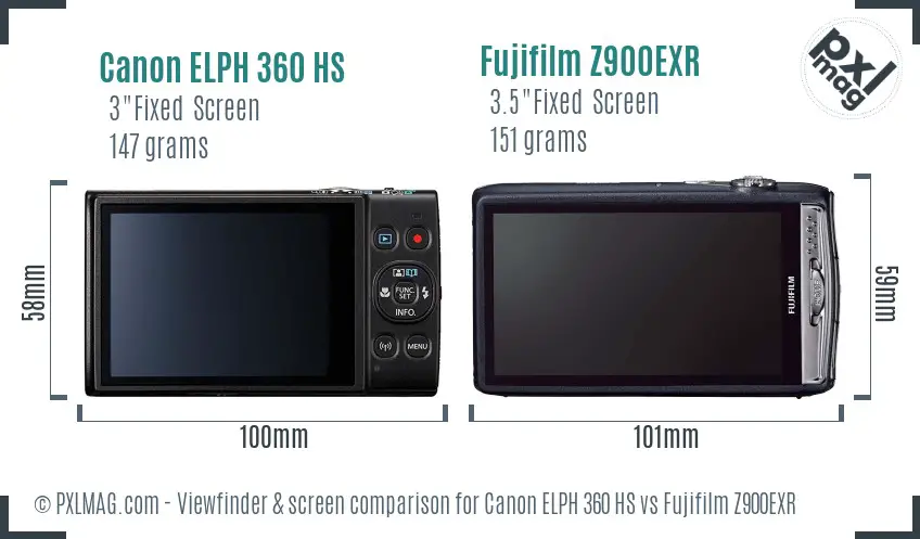 Canon ELPH 360 HS vs Fujifilm Z900EXR Screen and Viewfinder comparison