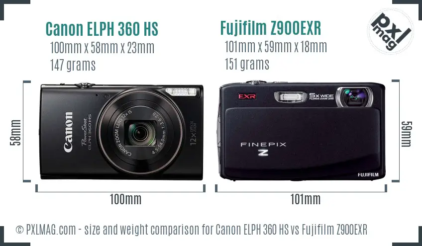 Canon ELPH 360 HS vs Fujifilm Z900EXR size comparison
