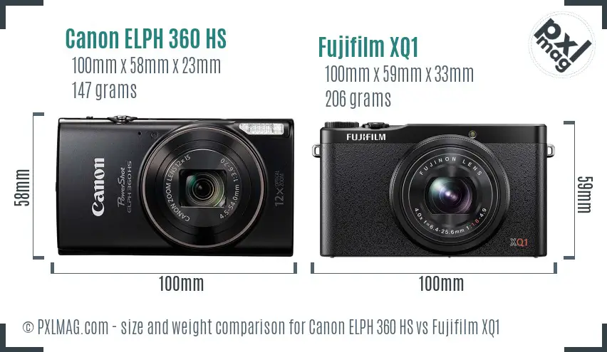Canon ELPH 360 HS vs Fujifilm XQ1 size comparison