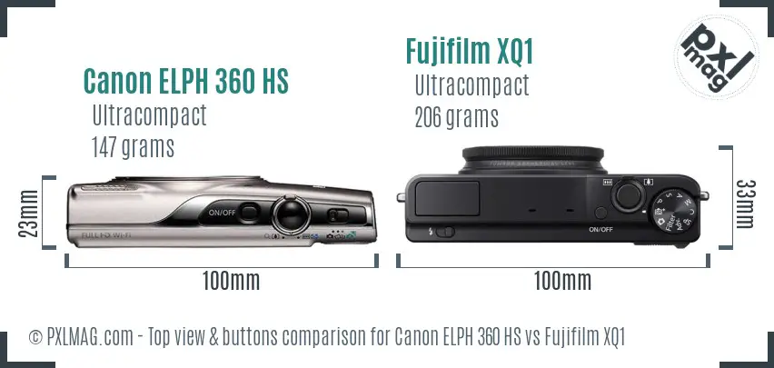 Canon ELPH 360 HS vs Fujifilm XQ1 top view buttons comparison