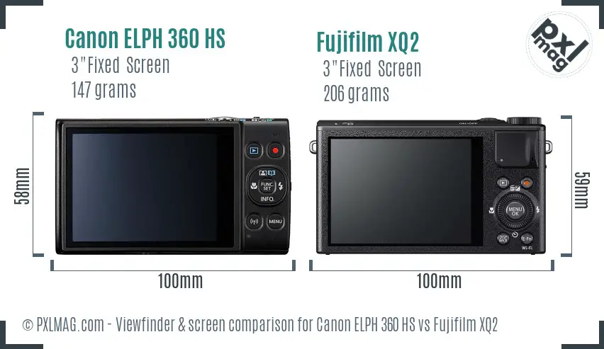 Canon ELPH 360 HS vs Fujifilm XQ2 Screen and Viewfinder comparison