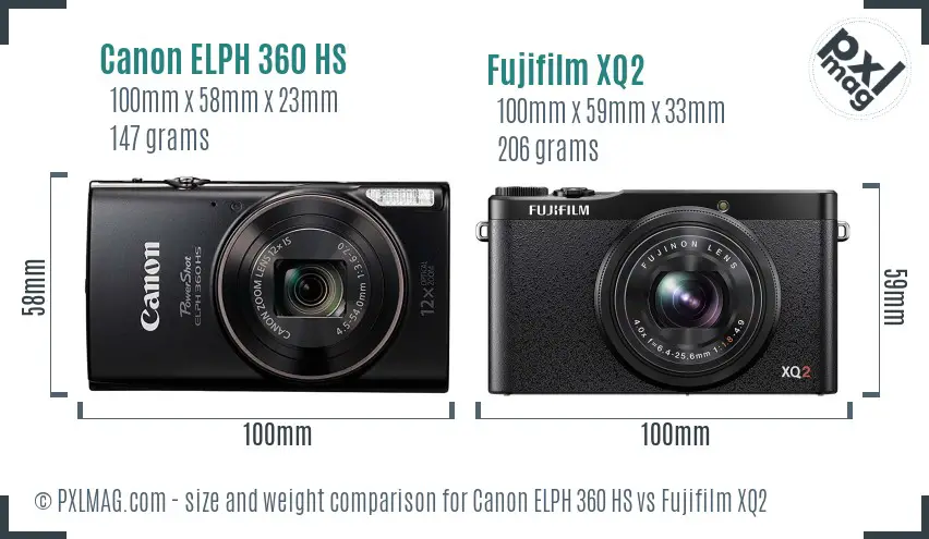 Canon ELPH 360 HS vs Fujifilm XQ2 size comparison
