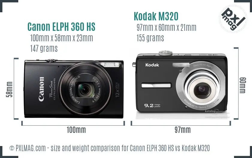 Canon ELPH 360 HS vs Kodak M320 size comparison