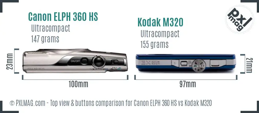 Canon ELPH 360 HS vs Kodak M320 top view buttons comparison